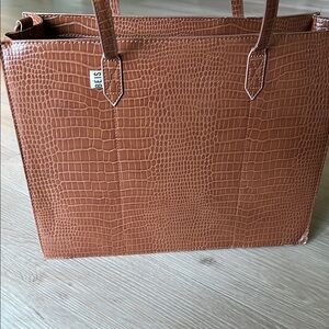 BEIS Work Tote Bag in Cognac Crocodile Texture